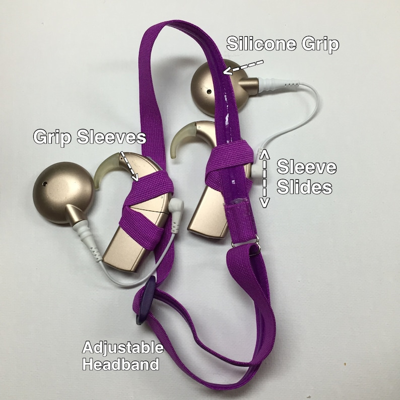 Black Cochlear Implant Heaband Adjustable Length Silicone Grip Sleeve Non Slip Grip Unilateral, Bilateral, Bimodal options imagem 5