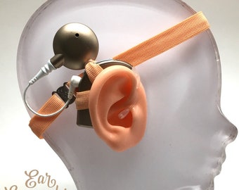 Peach - Cochlear Implant Heaband - Adjustable Length - Silicone Grip Sleeve - Non Slip Grip  - Unilateral, Bilateral, Bimodal options