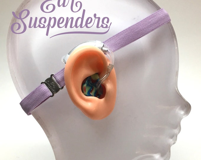 Ear Suspenders Hearing Aid Headband with adjustable head sizing, silicone grip and sliding silicone sleeves for natural BTE fit(Light Purple