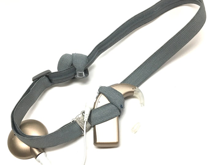 Grey - Cochlear Implant Heaband - Adjustable Length - Silicone Grip Sleeve - Non Slip Grip  - Unilateral, Bilateral, Bimodal option