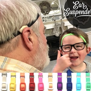 Ear Suspenders Hearing Aid Headband with adjustable head sizing, silicone grip and sliding silicone sleeves for natural BTE fit