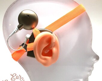 Bright Orange - Cochlear Implant Heaband - Adjustable Length - Silicone Grip Sleeve - Non Slip Grip  - Unilateral, Bilateral, Bimodal option