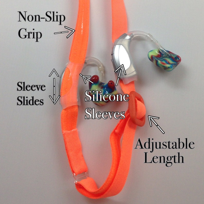 Ear Suspenders Hearing Aid Headband with adjustable head sizing, silicone grip and sliding silicone sleeves for natural BTE fit image 5