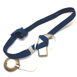 Navy - Cochlear Implant Heaband - Adjustable Length - Silicone Grip Sleeve - Non Slip Grip  - Unilateral, Bilateral, Bimodal option