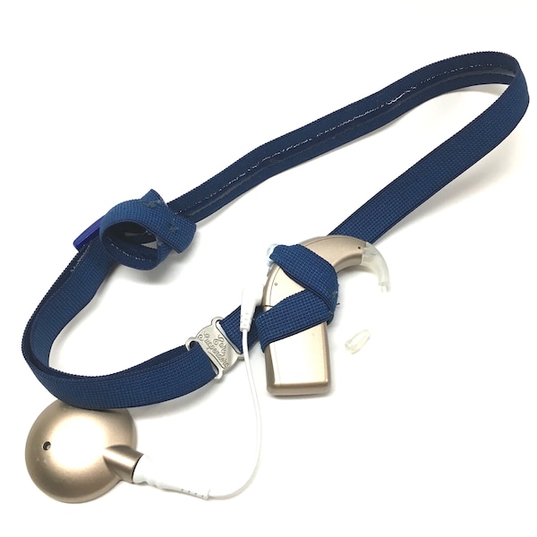 Navy - Cochlear Implant Heaband - Adjustable Length - Silicone Grip Sleeve - Non Slip Grip  - Unilateral, Bilateral, Bimodal option