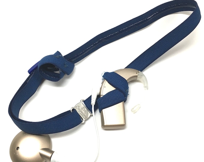 Navy - Cochlear Implant Heaband - Adjustable Length - Silicone Grip Sleeve - Non Slip Grip  - Unilateral, Bilateral, Bimodal option