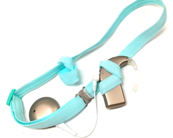 Light Blue - Cochlear Implant Headband- Ear Suspenders - Adjustable Sizing  - Non Slip Grip - Bilateral- Unilateral - Bimodal