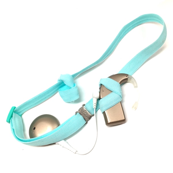 Light Blue - Cochlear Implant Headband- Ear Suspenders - Adjustable Sizing  - Non Slip Grip - Bilateral- Unilateral - Bimodal