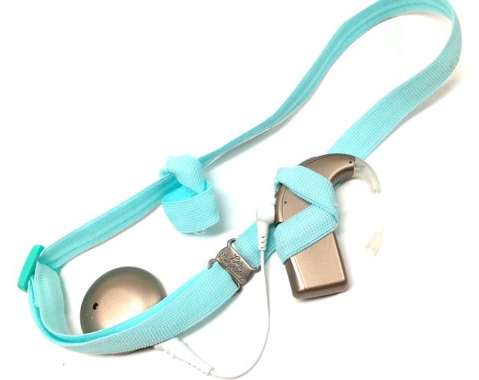 Light Blue - Cochlear Implant Headband- Ear Suspenders - Adjustable Sizing  - Non Slip Grip - Bilateral- Unilateral - Bimodal