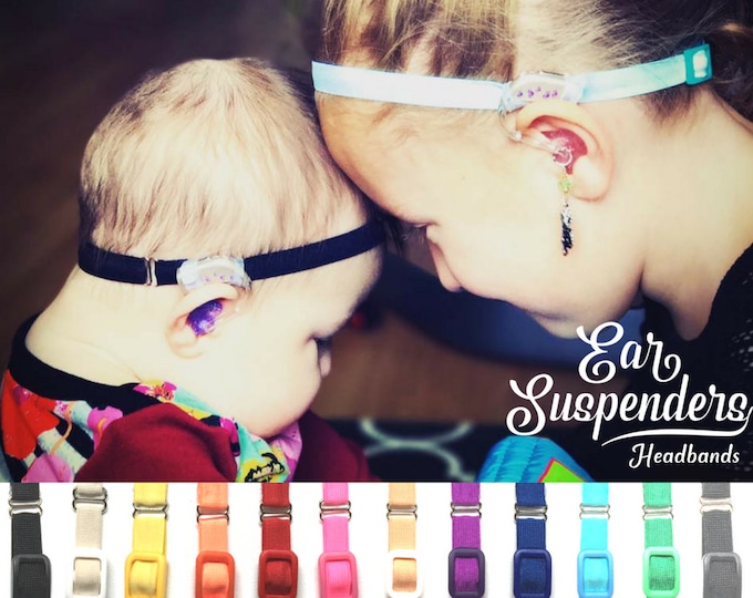 Ear Suspenders Hearing Aid Headband with adjustable head sizing, silicone grip and sliding silicone sleeves for natural BTE fit