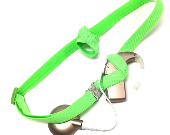 Neon Green - Cochlear Implant Heaband - Adjustable Length - Silicone Grip Sleeve - Non Slip Grip  - Unilateral, Bilateral, Bimodal option