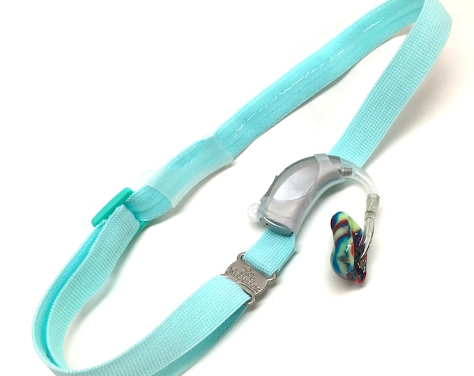 Ear Suspenders Hearing Aid Headband with adjustable head sizing, silicone grip and sliding silicone sleeves for natural BTE fit(Light Blue)