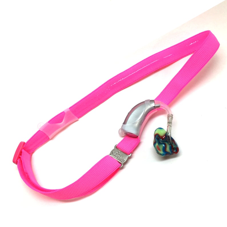 Ear Suspenders Hearing Aid Headband with adjustable head sizing, silicone grip and sliding silicone sleeves for natural BTE fit Pink image 1