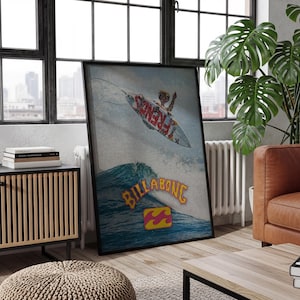 Retro Surf Poster, Vintage Beach Wall Art, Coastal Summer Print, Ocean Wave Room Decor, Surfer Gift, Tropical Bedroom Poster