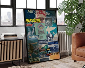 Vintage Surf Collage Poster | Coastal Beach Wall Art | Retro Summer Aesthetic Print | Ocean Room Decor | Trendy Surf Gift Poster