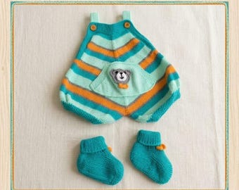 Conjunto de pelele y patucos de punto con forma de oso, conjunto de bebé a rayas, accesorio para fotos de recién nacidos