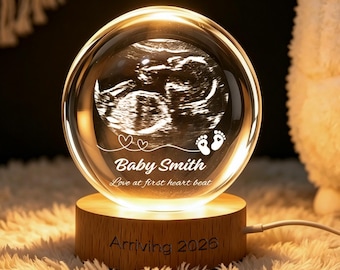 Personalized Ultrasound Crystal Ball Lamp, Custom Baby Sonogram Night Light, Engraved Pregnancy Keepsake, New Mom Gift, Baby Announcement