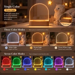 Puede incluir: Una l&aacute;mpara LED arqueada con base de madera y modos de iluminaci&oacute;n ajustables. La l&aacute;mpara ofrece configuraciones de uno, tres y siete colores, incluyendo opciones de luz roja, verde, azul, amarilla, cian, morada y blanca.