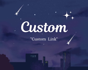 May include: A digital graphic featuring a dark purple night sky with clouds, stars, and shooting stars. The text Custom is displayed in a white serif font, with the text "Custom Link" positioned directly below in a smaller white font.