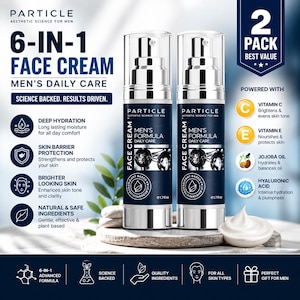 Particle Men's Daily Face Cream 2er-Pack, 6-in-1 Feuchtigkeitscreme, Anti-Aging-Hautpflege mit Vitamin C, Jojobaöl und Hyaluronsäure