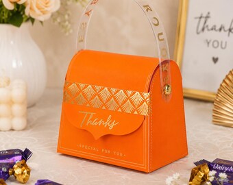 Orange Foldable Gift Boxes, Decorative Paper Favor Boxes, Wedding, Birthday, Candy Packaging