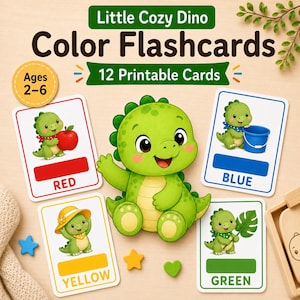 Schede didattiche stampabili sui colori dei dinosauri, schede per l'apprendimento dei colori in età prescolare, attività educativa per bambini piccoli, PDF per l'aula scolastica a casa
