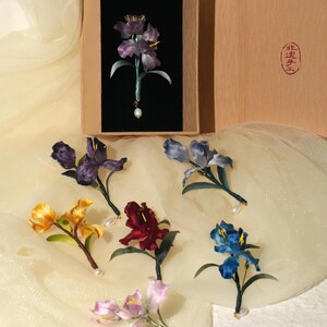 Chinese Intangible Heritage Ronghua Iris Brooch, Unisex Wedding Favor