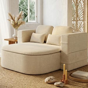2 in 1 Foldable Sofa Bed, Convertible Foam Sleeper Couch with Blanket, Corduroy Floor Sofa Lounge Chair for Living Room Bedroom Studio image 1