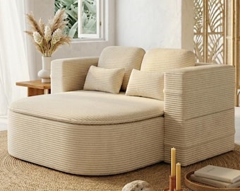2-in-1 opvouwbare slaapbank, slaapbank van schuimrubber met deken, corduroy vloerbank loungestoel voor woonkamer slaapkamer studio