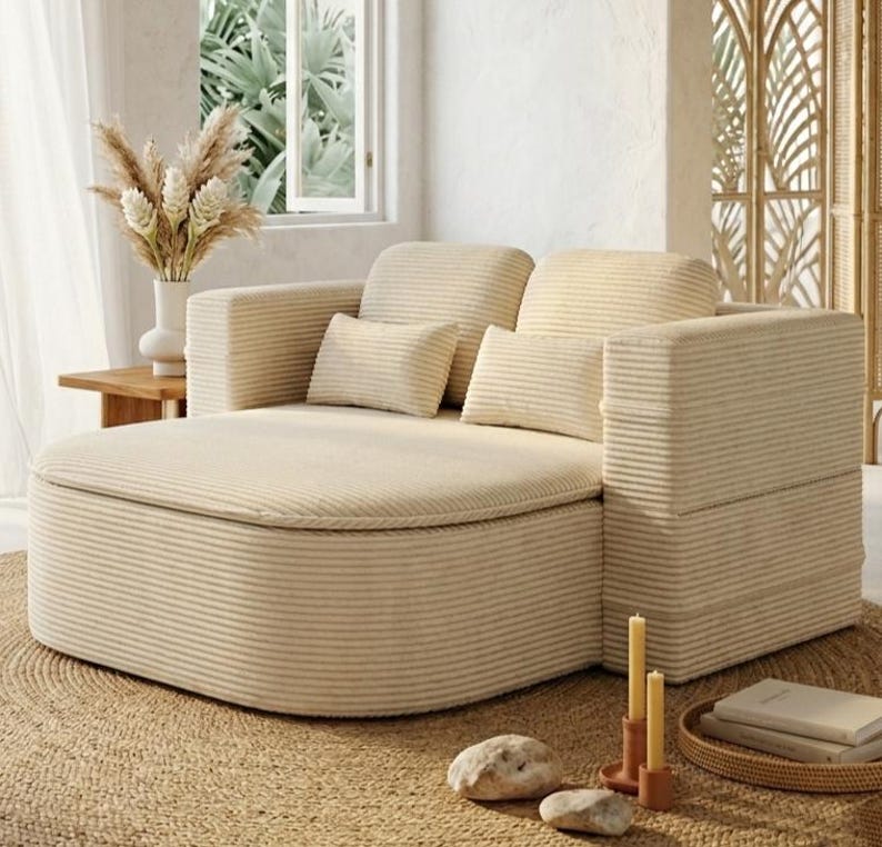 2 in 1 Foldable Sofa Bed, Convertible Foam Sleeper Couch with Blanket, Corduroy Floor Sofa Lounge Chair for Living Room Bedroom Studio image 1