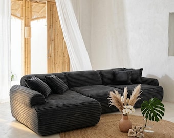 105 Modulare Schnittsofa Couch, Cabrio L-förmiges Cord Sofa, Waschbarer Bezug Boneless Couch, moderne komprimierte Wohnzimmermöbel
