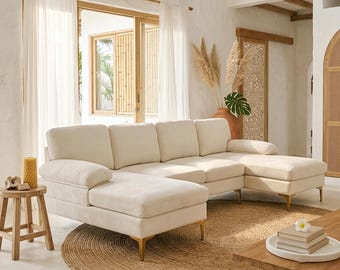 U-förmiges modulares Sofa 4-Sitzer-Chenille-Couch, graublaues Schnittsofa, moderne Wohnzimmercouch, Sofa im Wolkenstil, luxuriöse Lounge-Möbel