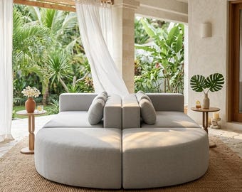 Modular U Shape Sectional Sofa, Grey Boucle Compression Couch, Deep Seat Convertible Sofa Bed, Curved Modular Living Room Furniture