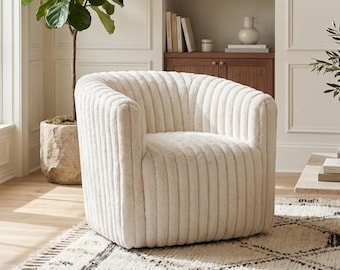 360 Rotating Single Sofa Chair, Soft Touch Modern Lounge Armchair, Casual Swivel Accent Chair for Living Room, Bedroom & Office