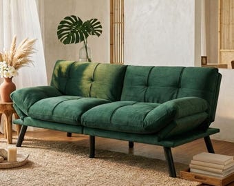 Emerald Convertible Sofa Bed, Modern Folding Futon Couch, 2 Seater Sleeper Sofa with Adjustable Backrest and Armrests for Small Spaces
