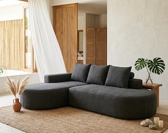 Modernes gebogenes Chenille-Sofa, modulare Schnittcouch, L-förmiges Sofa, 3-Sitzer-Wohnzimmermöbel, zeitgenössisches Chenille-Couch, Luxussofa