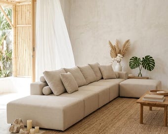 Modernes Wolken-Schnittsofa, Chenille L-Form modulare Couch mit 6 Kissen, übergroßes Schaumstoff-Wohnzimmersofa, freie Sitzkombination