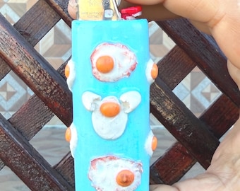Gebakken eieraansteker en wierookhouderset, 3D Food Art keramische rookaccessoire, schattig ontbijtdecor, handgemaakt polymeerklei-stijlcadeau