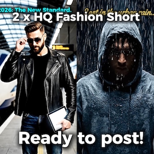 顔出しなしTikTok Bロール、シネマティックな男性ファッションリール2本 • カジュアルからラグジュアリーへの移行 • 美的センスのある男性向けビデオフック • ショート動画バンドル • AI