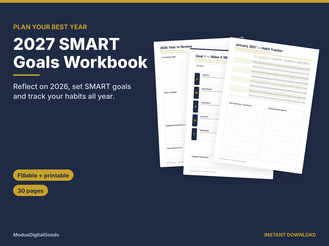 Smart Contact Paper File 2027 SMART Goals Workbook, Life Wheel, Habit Tracker (fillable PDF ...