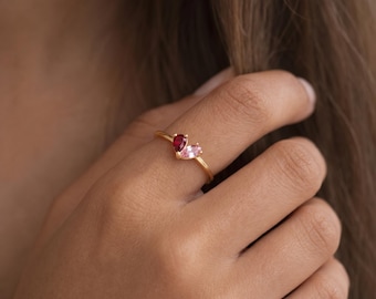 Bague de naissance coeur Toi et Moi, bague en forme de larme personnalisée, bague de naissance deux coeurs, bague en forme de larme en plaqué or, cadeau vous et moi
