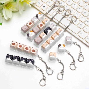 Cat Keycap Keychain, Kawaii PBT Cat Face Charm for Fidgeting, Cute Mechanical Keyboard Key Ring, Backlit Stress Relief Gift