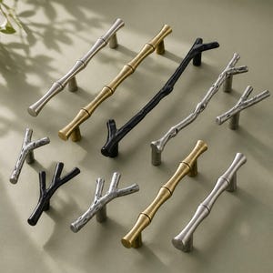 Branch Cabinet Pulls, Bamboo Drawer Handles, Modern Black Silver Antique Brass Wardrobe Cabinet Hardware