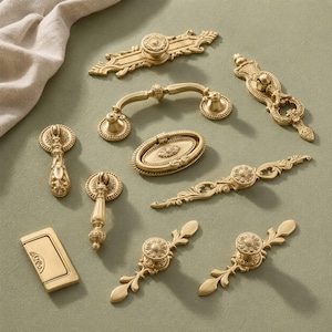 Antique Brass Cabinet Handles Vintage Drawer Pulls French Style Furniture Hardware Solid Brass Kitchen Cabinet Knobs