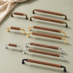 Retro Walnut Cabinet Hardware Wooden Drawer Pulls Modern Brass Handles Kitchen Cabinet Renovation Furniture Decor