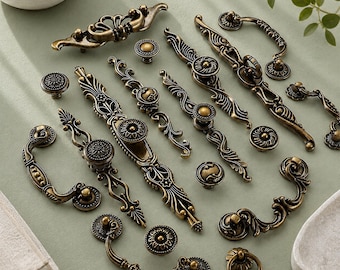 Antieke bronzen kastgrepen, sierlijke Europese laderinggrepen, vintage kledingkastbeslag, knop met één gat