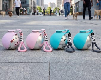 Botella de agua de acero inoxidable para perros pequeños, vaso de viaje portátil para mascotas, bebedero plegable para cachorros, botella con bonito estampado de lazo.