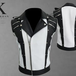 MJ Pepsi Black White Leather Jacket, 80s Pop Star Cosplay Concert Jacket