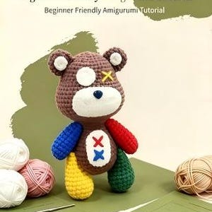 Patchwork Mismatched Limbs Bear Amigurumi Crochet Pattern, Beginner PDF Tutorial, Stitched Rag Teddy Plush Instant Download