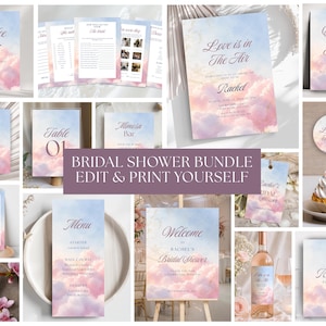 Love Is in the Air Ultimate Bridal Shower Bundle | 41 Editable Canva Templates | Dreamy Pink Clouds Bridal Shower Decorations